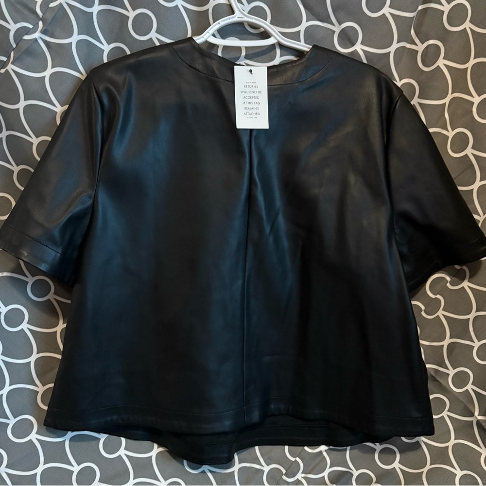 Eloquii Black Faux Leather Short Sleeve Top
